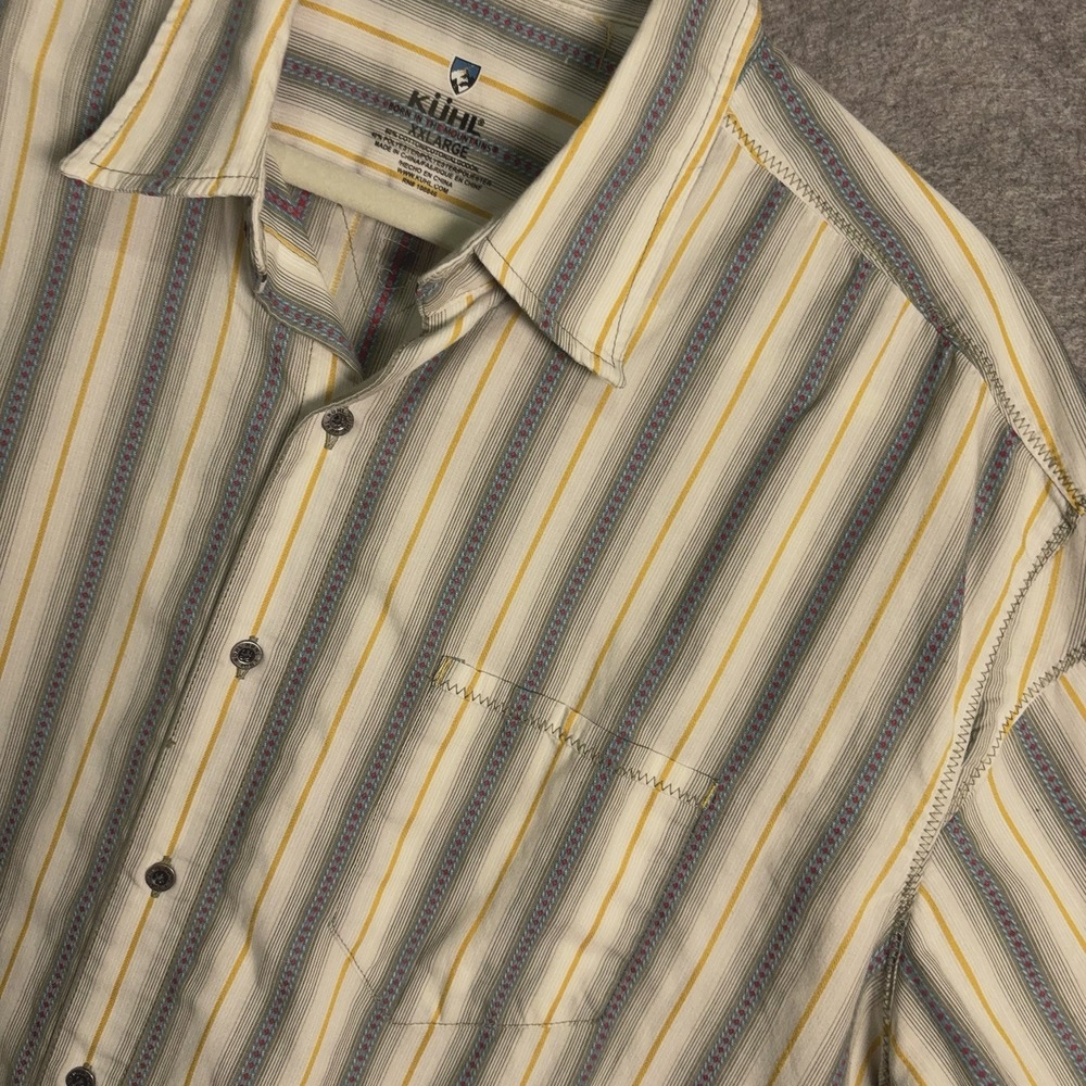 Kuhl Bohemian Shirt Mens Sz XXL Blue Inca Striped Pocket Lightweight